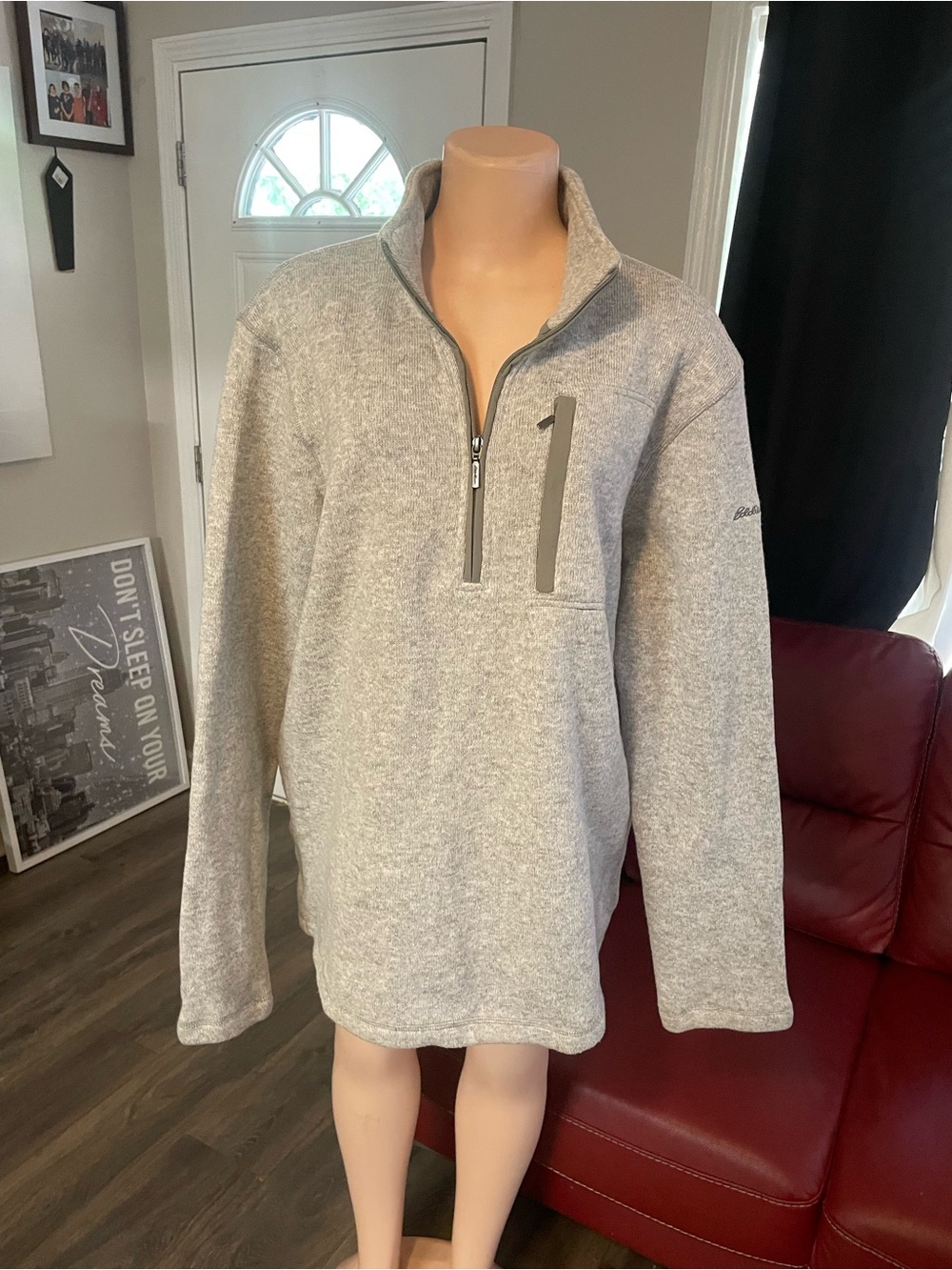 Eddie Bauer Men's Heather Gray Quarter-Zip Sweater Pullover XL jacket